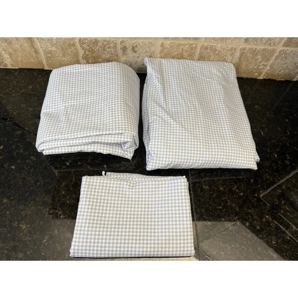Vintage JC Penny Blue Gingham 5 Pc Twin Set Bed Skirt Sham Cottagecore Farmhouse